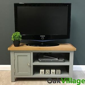 Grey Painted Small Tv Unit Oak / Solid Wood Media Cabinet With Most Popular Cotswold Cream Tv Stands (View 10 of 15)