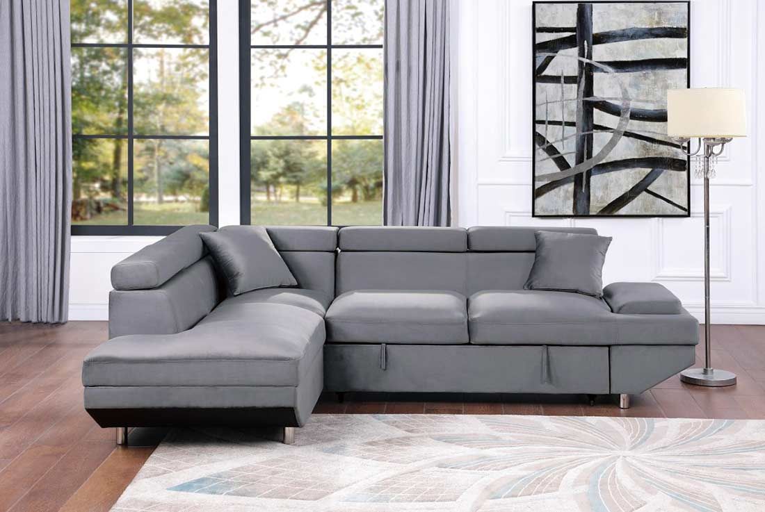 Grey Velvet Sectional Sofa Bed He Cruise | Sofa Beds In Sectional Sofas In Gray (View 10 of 15)