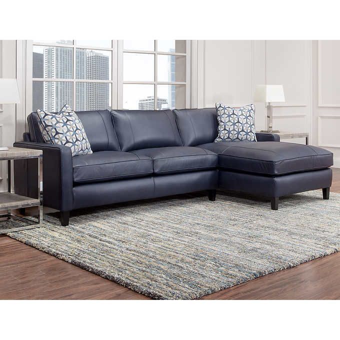 Griffith Top Grain Leather Sectional, Navy Blue | Leather Within Molnar Upholstered Sectional Sofas Blue/Gray (View 5 of 15)
