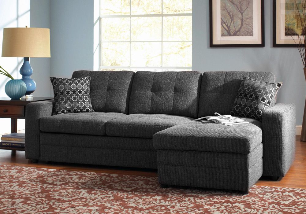 Gus Sectional Sofa W/ Pull Out Bed Storage Chaise Charcoal Throughout Hugo Chenille Upholstered Storage Sectional Futon Sofas (View 2 of 15)