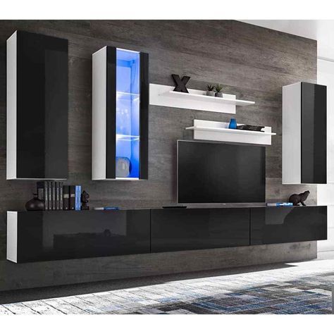 H4Home Contemporary Tv Wall Unit Set 8 Pieces With Led With Regard To Well Known Black Gloss Tv Wall Unit (View 2 of 15)