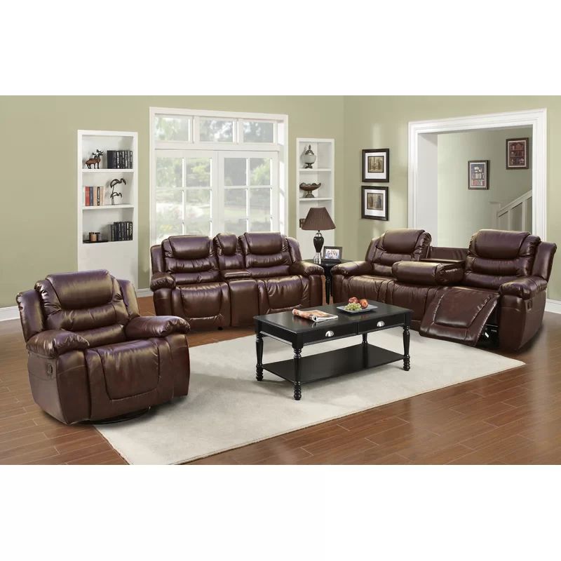 Haiden 3 Piece Reclining Living Room Set In 2020 | Living Intended For Bonded Leather All In One Sectional Sofas With Ottoman And 2 Pillows Brown (View 12 of 15)