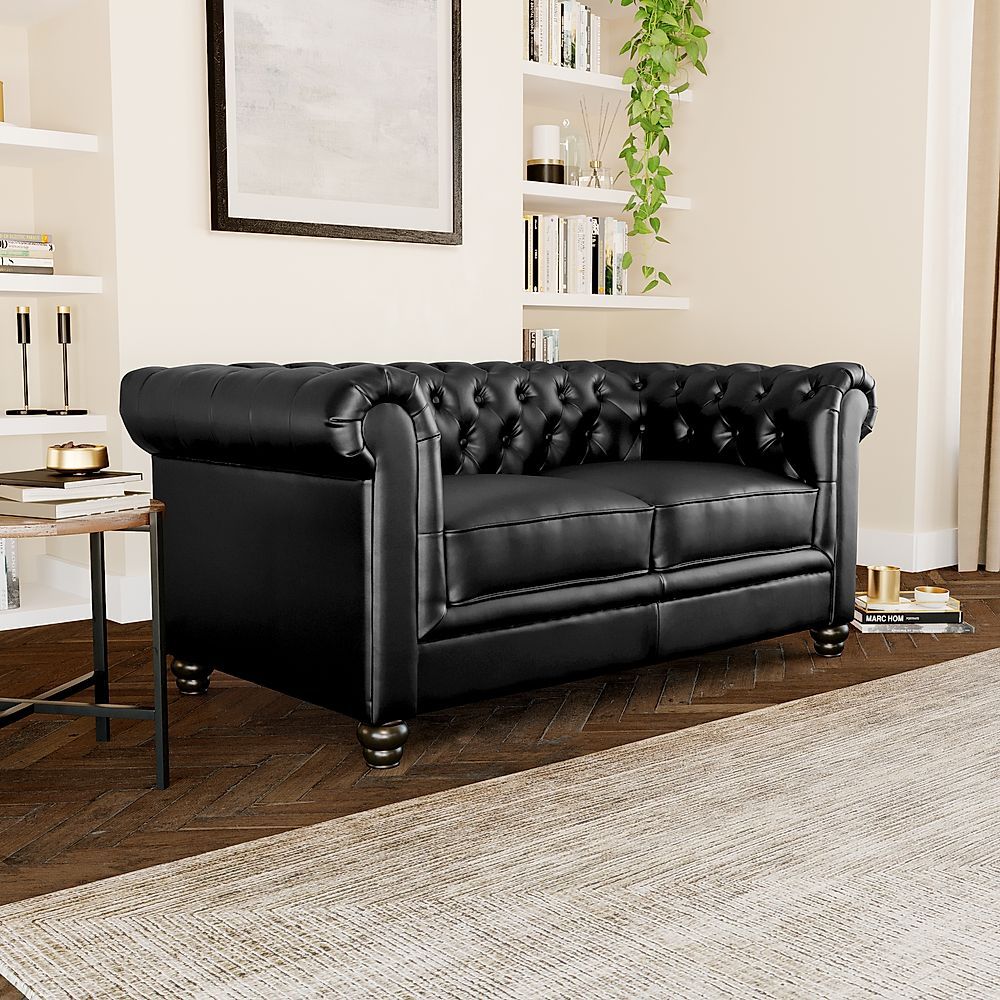 Hampton Black Leather 2 Seater Chesterfield Sofa Throughout Hamptons Sofas (View 5 of 15)