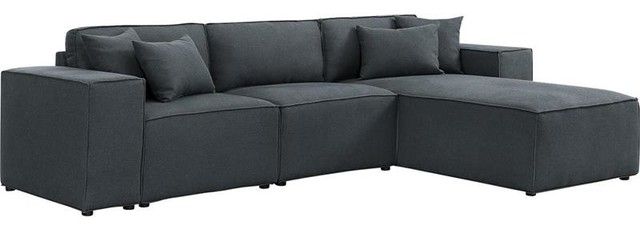 Harvey Reversible Sectional Sofa Chaise In Dark Gray Linen Inside Element Right Side Chaise Sectional Sofas In Dark Gray Linen And Walnut Legs (View 11 of 15)