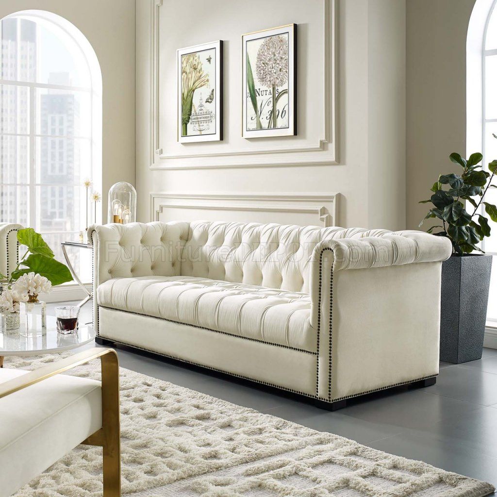 Heritage Sofa In Ivory Velvet Fabricmodway W/options Pertaining To Strummer Velvet Sectional Sofas (View 12 of 15)