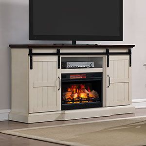 Hogan Electric Fireplace Tv Stand With Logset, Weathered Regarding Famous Electric Fireplace Tv Stands With Shelf (View 11 of 15)