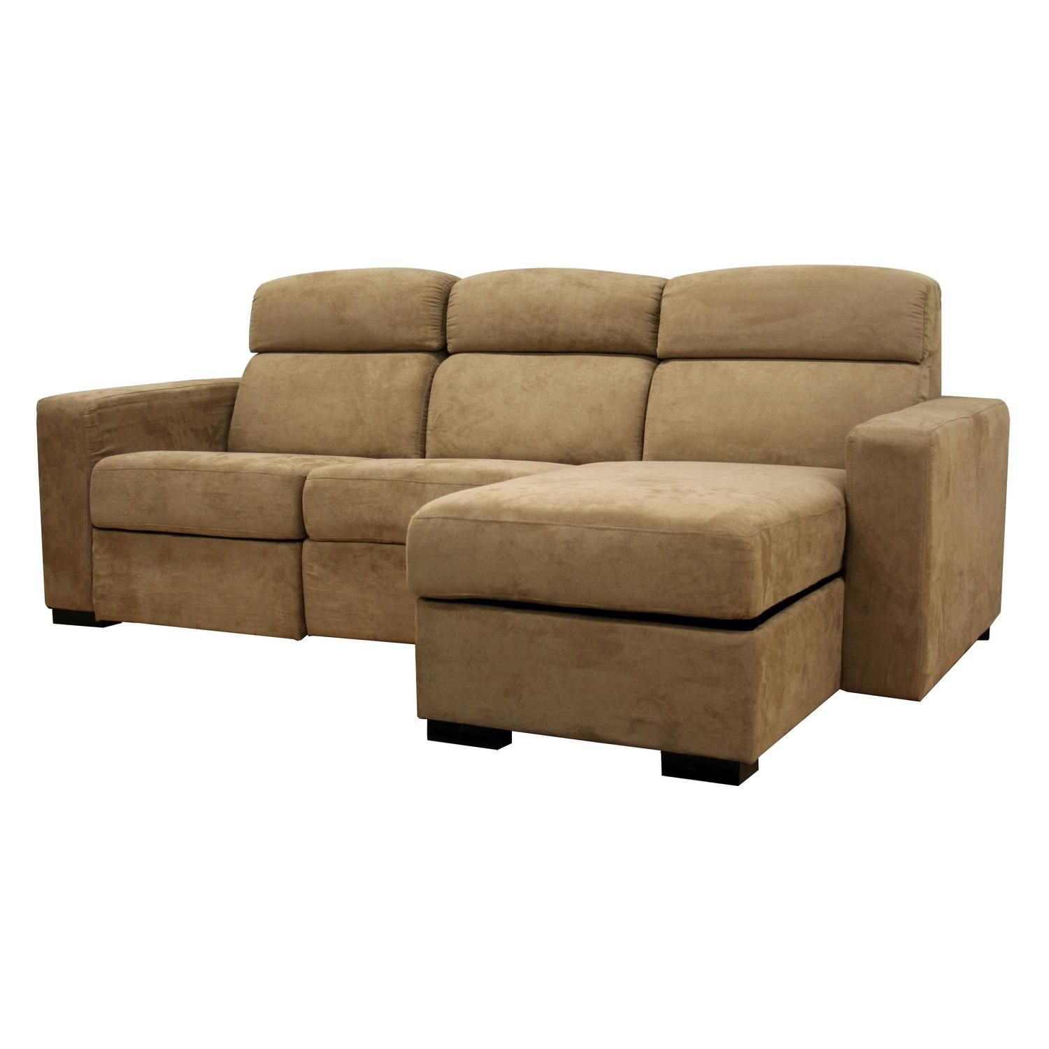 Holcomb Tan Microfiber Storage Chaise And Reclining Inside Copenhagen Reclining Sectional Sofas With Right Storage Chaise (View 6 of 15)