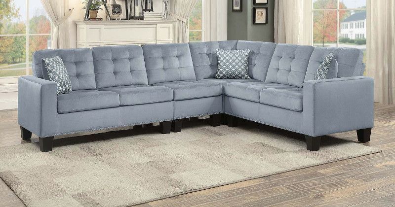 Home Elegance He 9957gy 2 Pc Lantana Gray Fabric With Regard To 2pc Polyfiber Sectional Sofas With Nailhead Trims Gray (View 3 of 15)