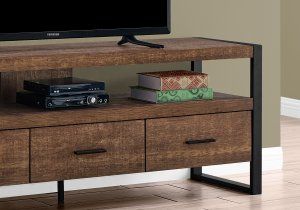 I 2820 – Tv Stand – 60"L / Brown Reclaimed Wood Look / 3 Within Fashionable Rfiver Black Tabletop Tv Stands Glass Base (View 5 of 15)