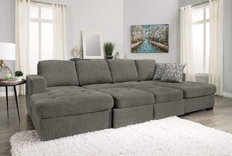 Izzy 3 Piece Chenille Sleeper Sectional With 2 Chaises With Regard To Live It Cozy Sectional Sofa Beds With Storage (View 4 of 15)