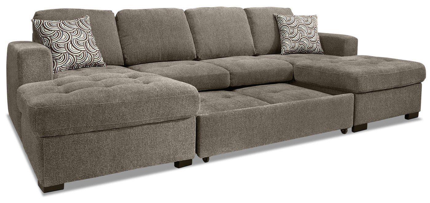 Izzy 3 Piece Chenille Sofa Bed Sectional With Two Chaises With Regard To Hugo Chenille Upholstered Storage Sectional Futon Sofas (View 15 of 15)