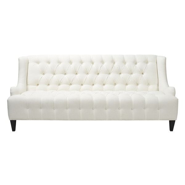 Jennifer Taylor Sabrina White Linen Tufted Fabric Sofa Throughout Camila Poly Blend Sectional Sofas Off White (View 7 of 15)