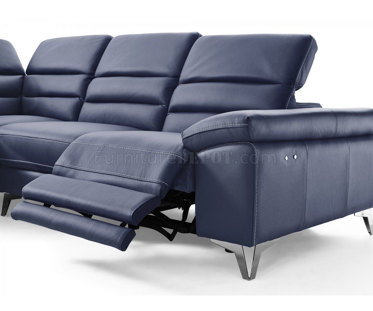 Johnson Power Motion Sectional Sofa In Navy Leather Inside Bloutop Upholstered Sectional Sofas (View 4 of 15)