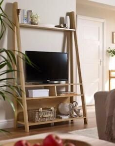 Ladder Oak Or White Shelving And Desk Tv Unit Bookcase For Widely Used Tiva Oak Ladder Tv Stands (View 3 of 15)
