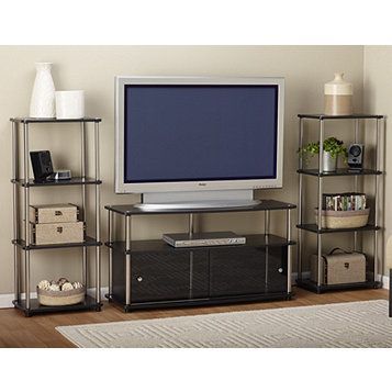 Latest Tier Entertainment Tv Stands In Black Within Tv Stand Or 4 Tier Tower/bookcase Black (Photo 14 of 15)