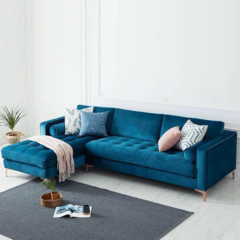 Levi Blue Velvet Corner Sectional Sofa – 120 Inches Left Regarding Strummer Velvet Sectional Sofas (View 8 of 15)