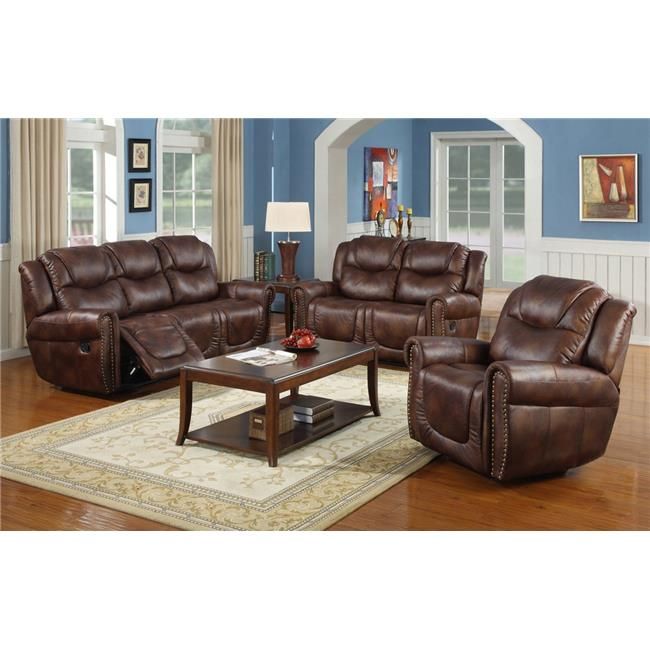 Lifestyle Furniture Lsfgs3700 3 Piece Luxurious Reclining Intended For 3pc Bonded Leather Upholstered Wooden Sectional Sofas Brown (Photo 4 of 15)