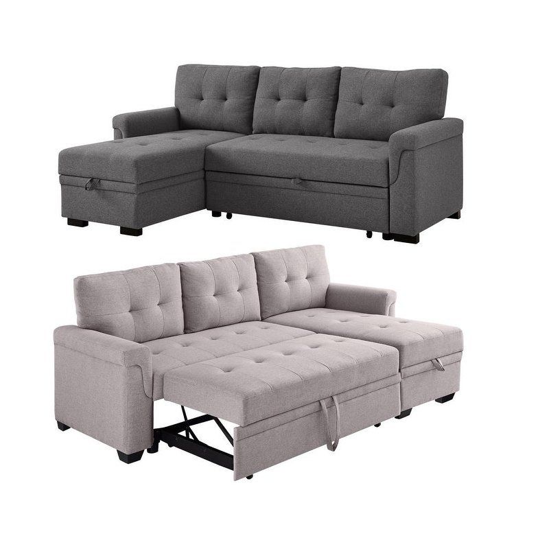 Lila Lucca Linen Reversible Sleeper Sectional Sofa Left Side With Debbie Coil Sectional Futon Sofas (Photo 3 of 15)