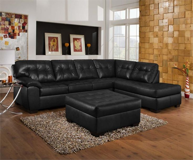 Living Room Decorating Ideas With Black Leather Sofa Intended For Bonded Leather All In One Sectional Sofas With Ottoman And 2 Pillows Brown (Photo 2 of 15)