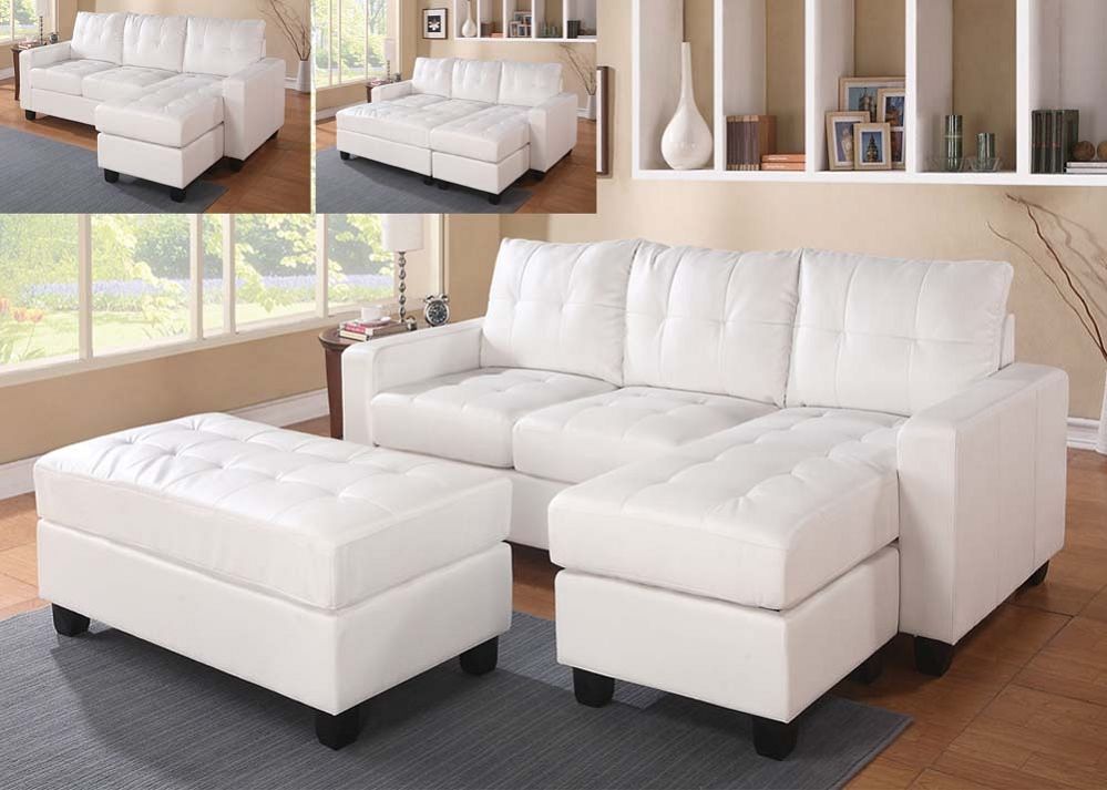 Lyssa White Bonded Leather Match Sectional Sofa + Ottoman Pertaining To Sectional Sofas In White (View 12 of 15)