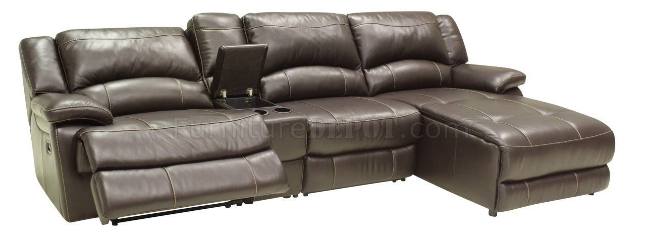 Mahogany Full Leather 4pc Modern Sectional Reclining Sofa In 4pc Beckett Contemporary Sectional Sofas And Ottoman Sets (View 10 of 15)