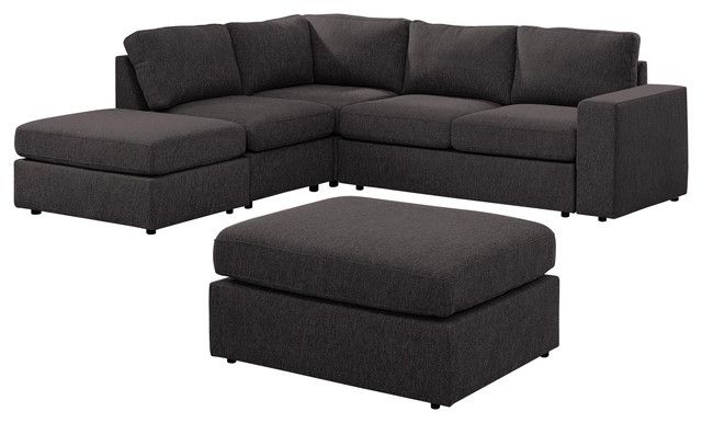 Marta Modular Sectional Sofa With Ottoman In Dark Gray In Element Left Side Chaise Sectional Sofas In Dark Gray Linen And Walnut Legs (View 15 of 15)