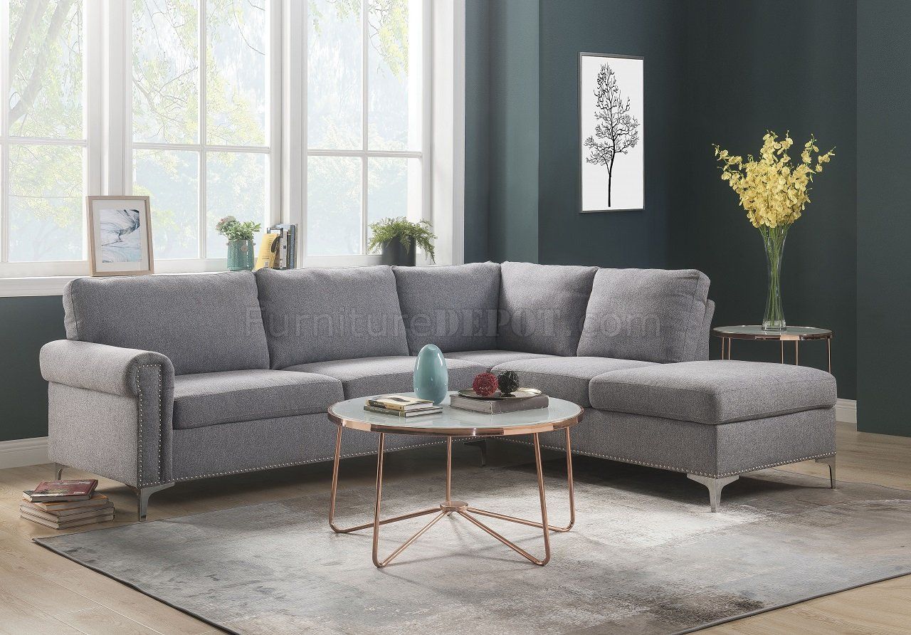 Melvyn Sectional Sofa 52755 In Gray Fabricacme W/Options With Gneiss Modern Linen Sectional Sofas Slate Gray (View 8 of 15)