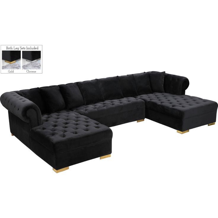 Meridian Furniture 698Black Sectional Presley 3 Piece In 3Pc French Seamed Sectional Sofas Velvet Black (View 15 of 15)