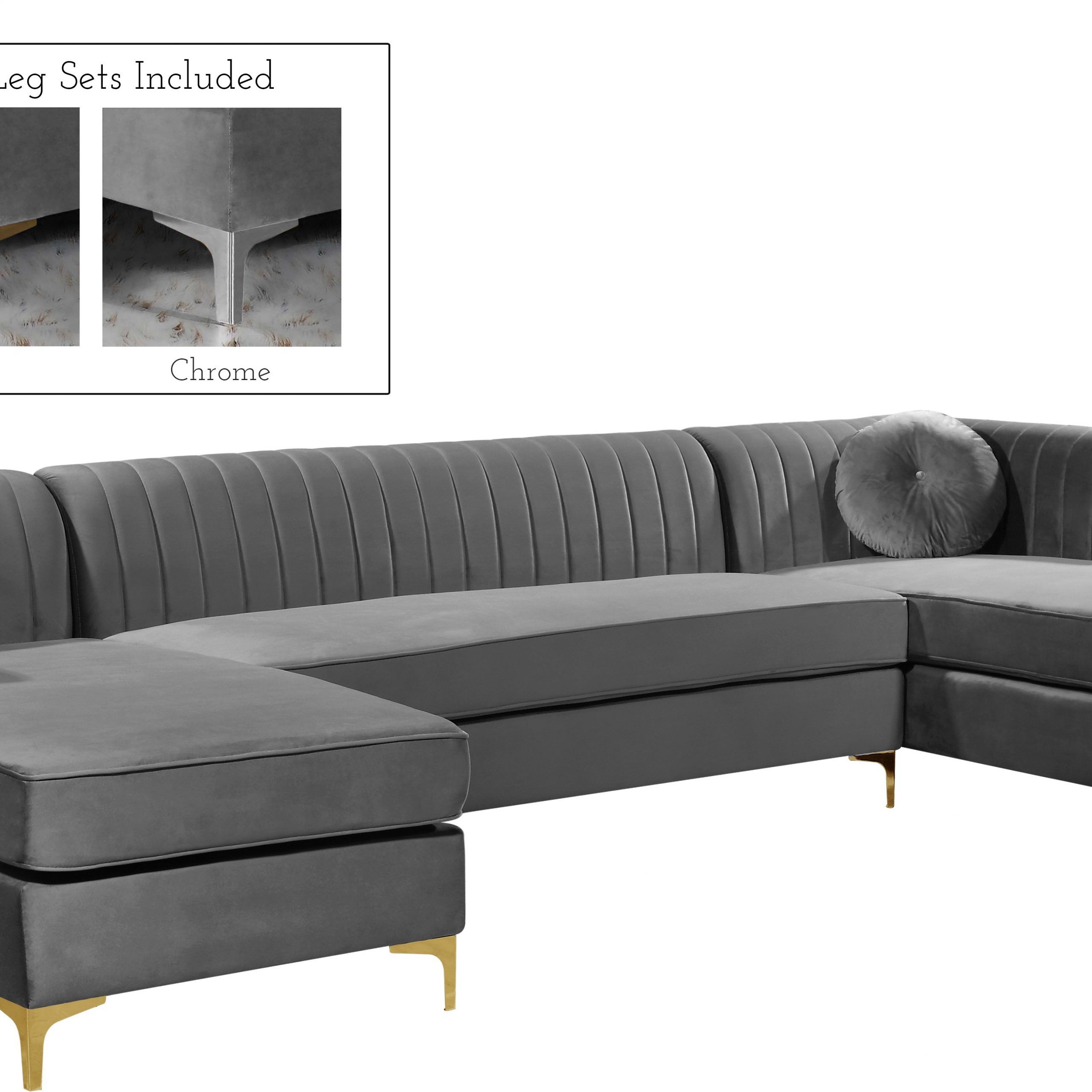 Meridian Furniture Graham Velvet 3Pc Sectional In Grey Regarding 3Pc French Seamed Sectional Sofas Velvet Black (View 9 of 15)