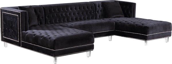 Meridian Furniture Moda Black Velvet 3Pc Sectional | The Within 3Pc French Seamed Sectional Sofas Velvet Black (View 8 of 15)