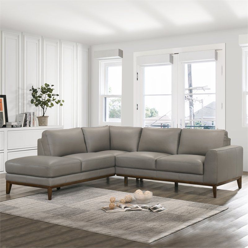 Mid Century Modern Milton Gray Leather Sectional Sofa Regarding Dulce Mid Century Chaise Sofas Light Gray (View 15 of 15)