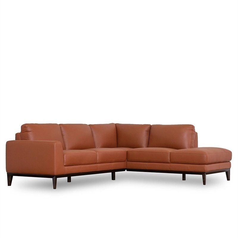 Mid Century Modern Milton Orange Leather Sectional Sofa Intended For Florence Mid Century Modern Right Sectional Sofas (View 2 of 15)
