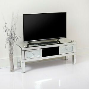 Mirrored Tv Stand Crystal Drawer Media Unit Cabinet Mirror For Most Current Loren Mirrored Wide Tv Unit Stands (View 7 of 15)