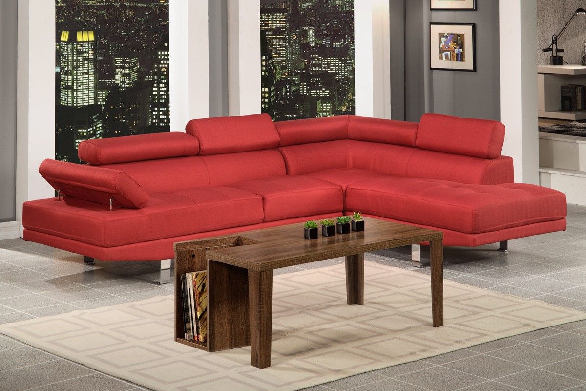 Modern Contemporary Red Blended Linen Fabric Sectional Within Setoril Modern Sectional Sofa Swith Chaise Woven Linen (View 7 of 15)