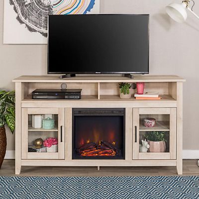 Modern Farmhouse Tall Fireplace Tv Stand – White Oak (View 1 of 15)