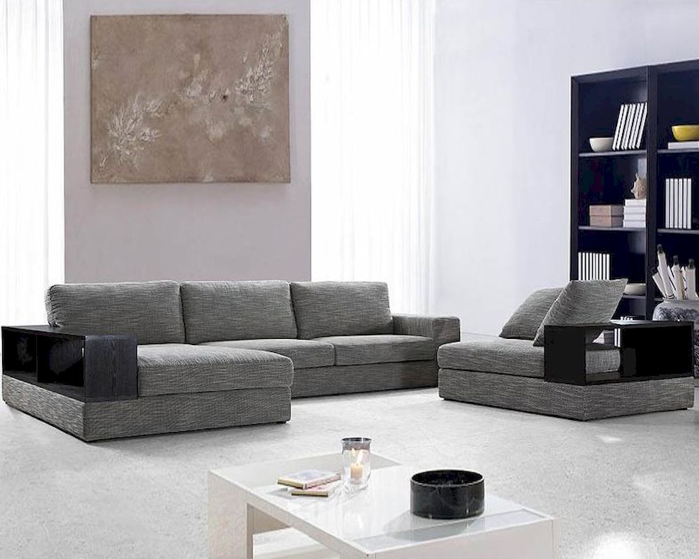 Modern Grey Fabric Sectional Sofa Set 44L0739 Within 3Pc Ledgemere Modern Sectional Sofas (View 12 of 15)
