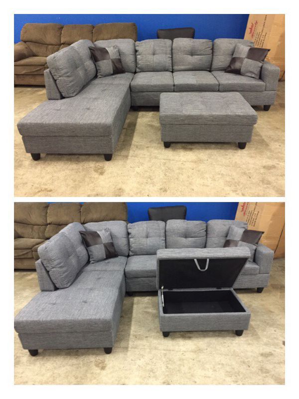 Modern Grey Linen Sectional Couch For Sale In Kirkland, Wa Throughout Gneiss Modern Linen Sectional Sofas Slate Gray (View 14 of 15)