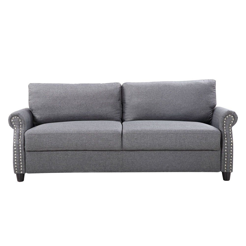 Modern Grey Sofa With Hidden Storage Linen Fabric Silver Throughout 2pc Polyfiber Sectional Sofas With Nailhead Trims Gray (View 7 of 15)