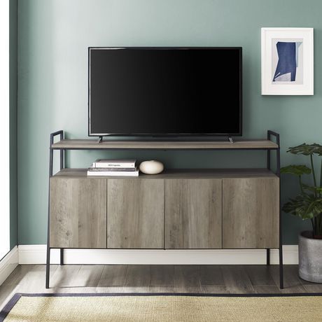 Modern Industrial Tv Stand With Storage For Tv's Up To 56 Regarding Preferred Tv Stands In Rustic Gray Wash Entertainment Center For Living Room (View 2 of 15)