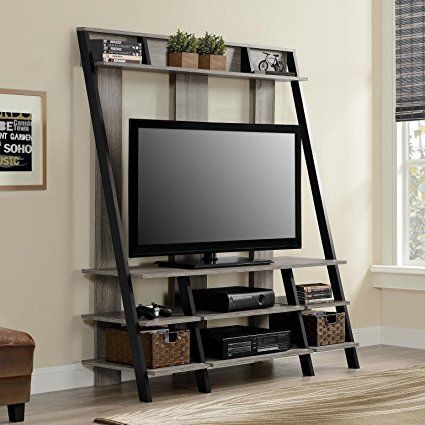 Modern Ladder Style 4 Shelves Tv Stand Media Console In 2017 Modern Black Tabletop Tv Stands (Photo 15 of 15)