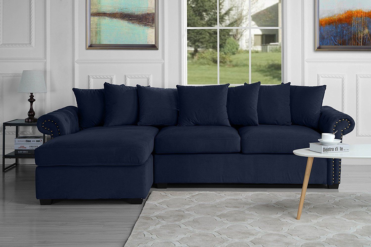 Modern Large Tufted Velvet Sectional Sofa, Scroll Arm L With Regard To Dream Navy 2 Piece Modular Sofas (View 9 of 15)