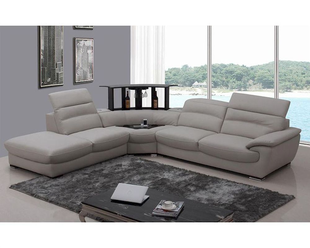 Modern Light Grey Italian Leather Sectional Sofa 44L5962 Intended For Molnar Upholstered Sectional Sofas Blue/Gray (View 14 of 15)