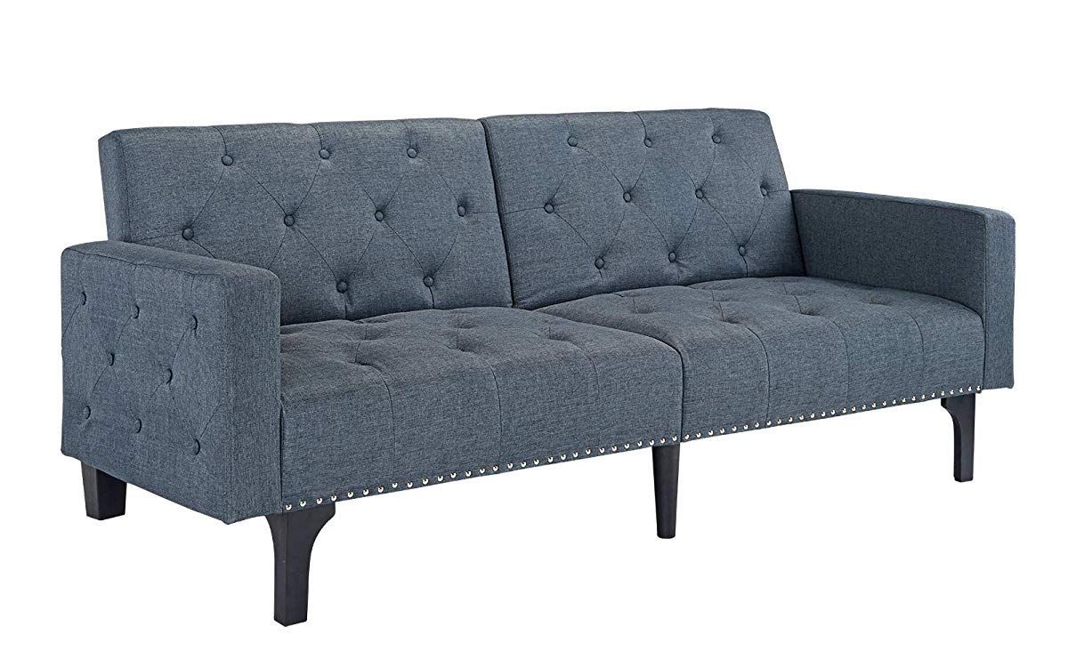 Modern Tufted Fabric Sleeper Sofa Bed With Nailhead Trim For Radcliff Nailhead Trim Sectional Sofas Gray (Photo 6 of 15)