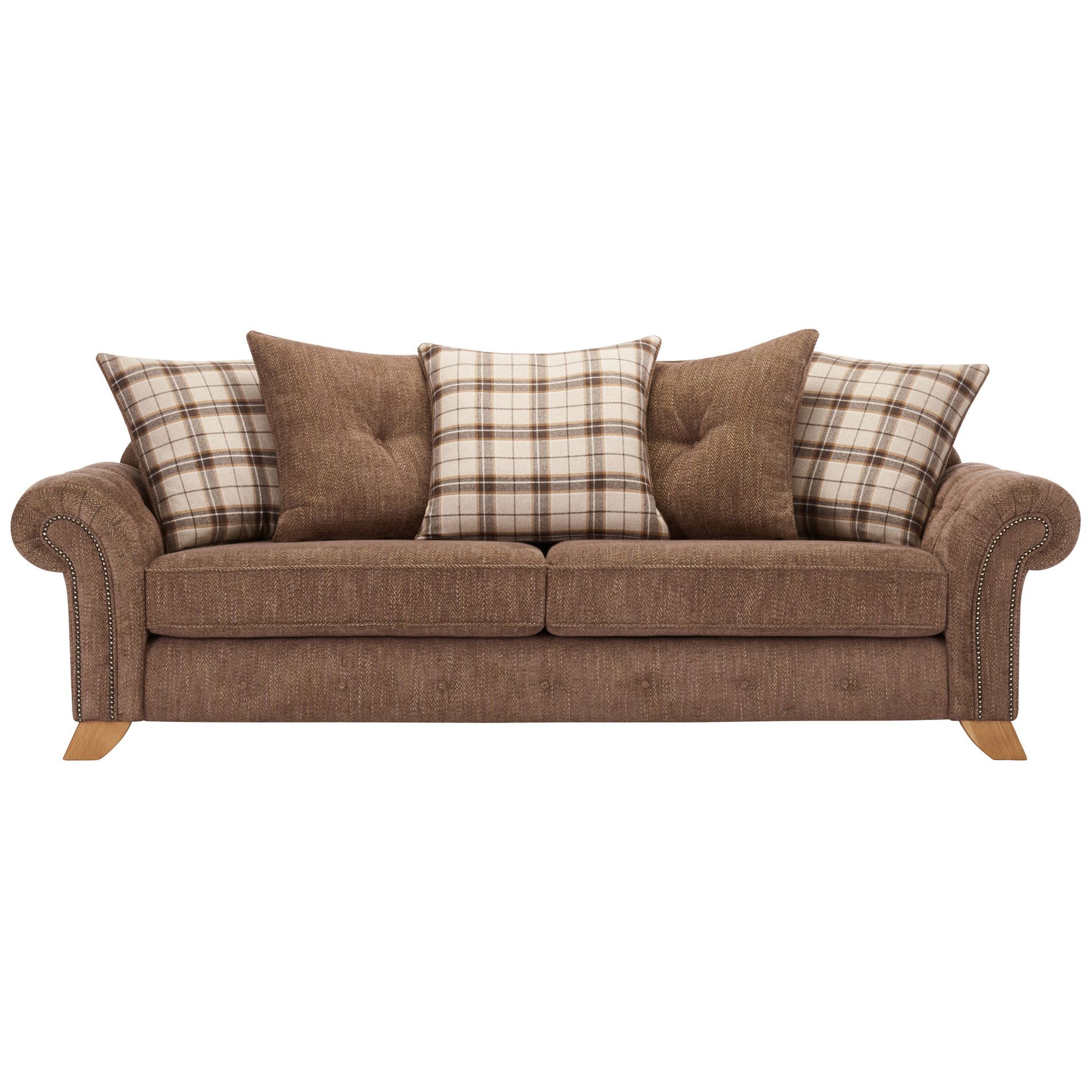 Montana 4 Seater Sofa With Pillow Back In Brown Fabric Regarding Lyvia Pillowback Sofa Sectional Sofas (View 13 of 15)