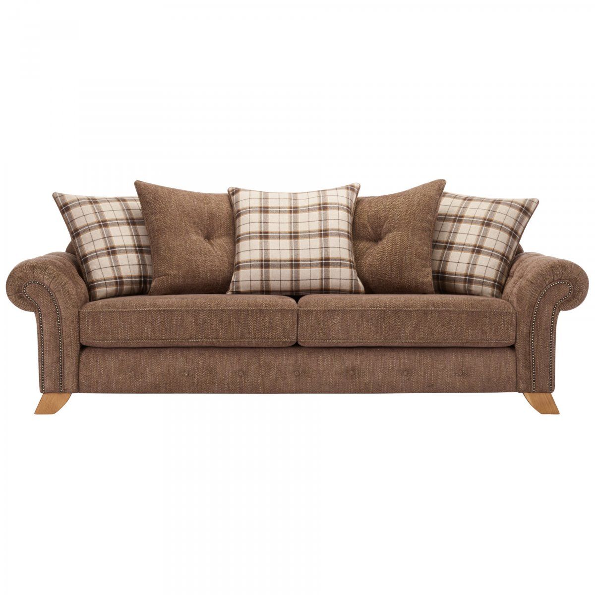 Montana 4 Seater Sofa With Pillow Back In Brown Fabric With Montana Sofas (View 9 of 15)