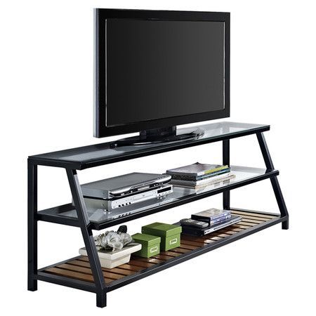 Most Current Glass Shelf With Tv Stands For Three Tier Media Console With Tempered Glass Shelves (View 1 of 15)