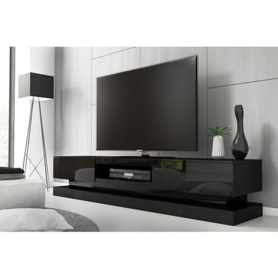 Most Popular Black Gloss Tv Wall Unit Intended For Large Black Gloss Tv Unit With Lower Led Lighting – Evoque (View 4 of 15)