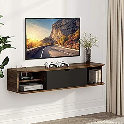 Most Popular Floating Tv Shelf Wall Mounted Storage Shelf Modern Tv Stands Inside Amazon: Tribesigns Rustic Wall Mounted Media Console (Photo 1 of 15)