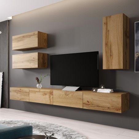 Most Popular Galicia 180Cm Led Wide Wall Tv Unit Stands Pertaining To Bmf Vigo Wotan Wall Unit 13 Tv Stand Cabinetwotan Oak Wood (View 15 of 15)