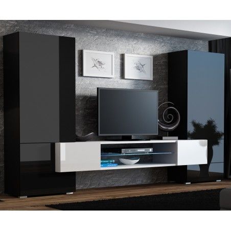 Most Popular Led Tv Cabinets In Bmf Tori 1 Wall Unit Black White High Gloss Led Lights Tv (View 11 of 15)